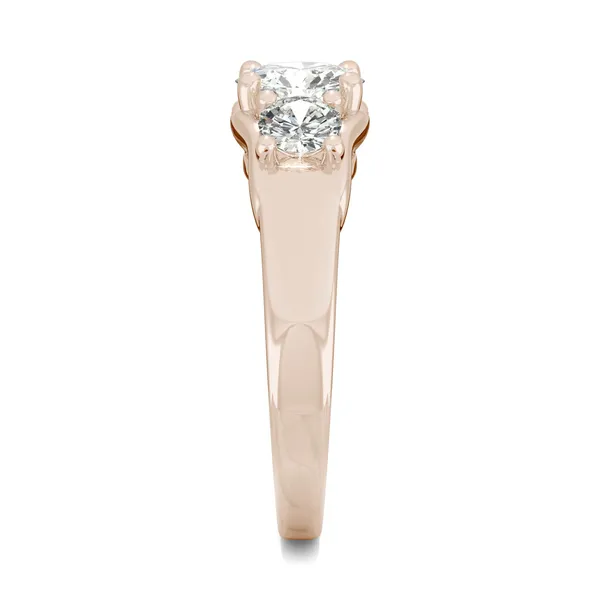 1.52 CTW DEW Round Forever One Moissanite Three Stone Moissanite Ring in 14K Rose Gold