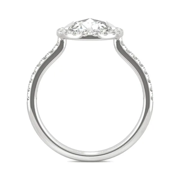 1.56 CTW DEW Round Forever One Moissanite Duet Rose Halo Ring in 14K White Gold