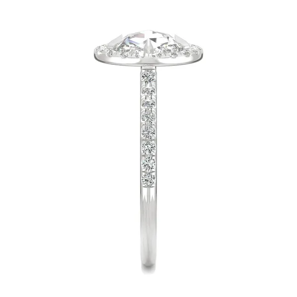 1.56 CTW DEW Round Forever One Moissanite Duet Rose Halo Ring in 14K White Gold