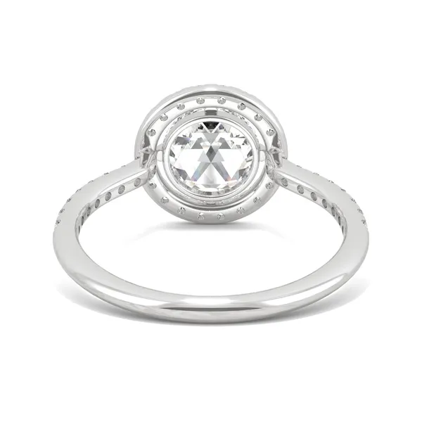 1.56 CTW DEW Round Forever One Moissanite Duet Rose Halo Ring in 14K White Gold