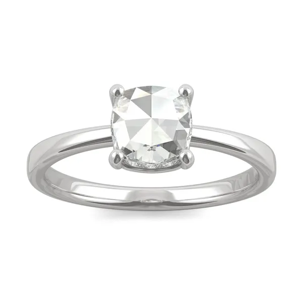 0.67 CTW DEW Cushion Forever One Moissanite Solitaire with Hidden Accents Ring in 14K White Gold
