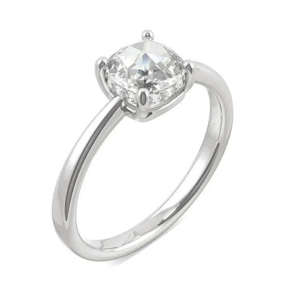 0.67 CTW DEW Cushion Forever One Moissanite Solitaire with Hidden Accents Ring in 14K White Gold