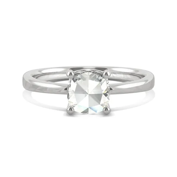 0.67 CTW DEW Cushion Forever One Moissanite Solitaire with Hidden Accents Ring in 14K White Gold