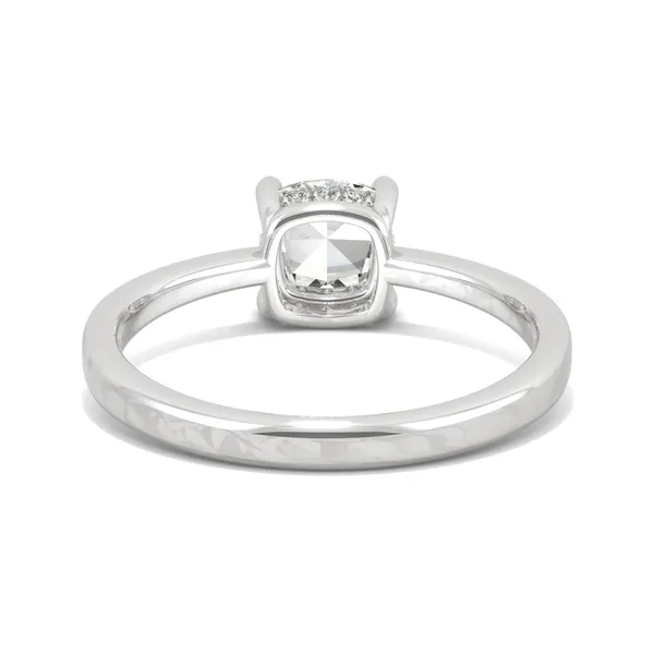 0.67 CTW DEW Cushion Forever One Moissanite Solitaire with Hidden Accents Ring in 14K White Gold
