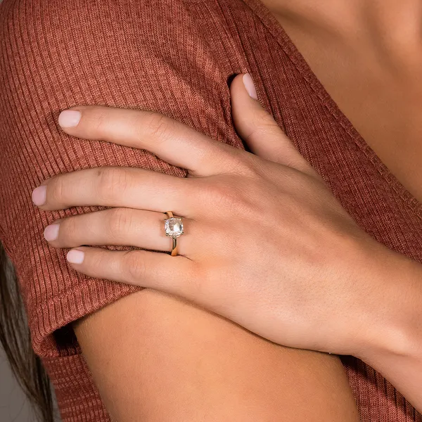 1.46 CTW DEW Cushion Forever One Moissanite Solitaire with Hidden Accents Ring in 14K Yellow Gold