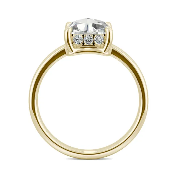 1.46 CTW DEW Cushion Forever One Moissanite Solitaire with Hidden Accents Ring in 14K Yellow Gold