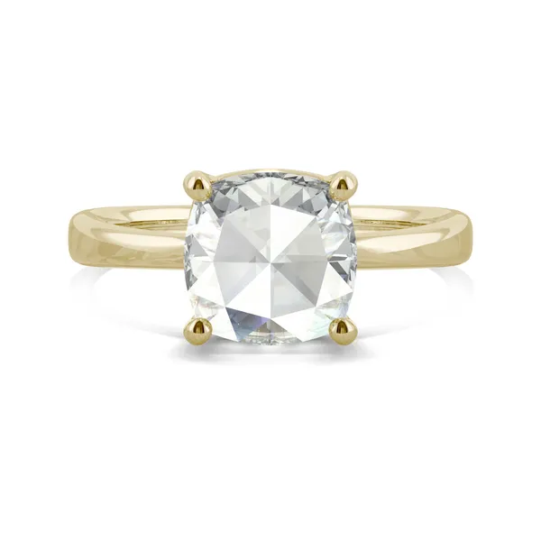 1.46 CTW DEW Cushion Forever One Moissanite Solitaire with Hidden Accents Ring in 14K Yellow Gold