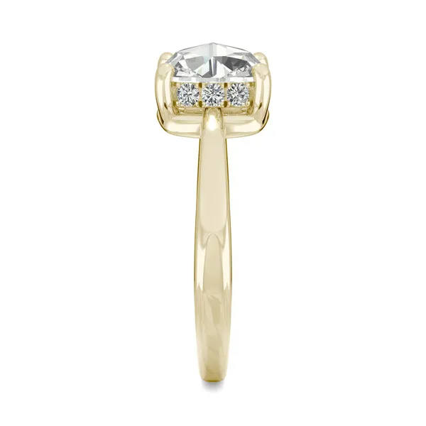 1.46 CTW DEW Cushion Forever One Moissanite Solitaire with Hidden Accents Ring in 14K Yellow Gold