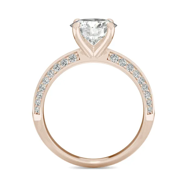 2.28 CTW DEW Round Forever One Moissanite Knife Edge Accented Engagement Ring in 14K Rose Gold