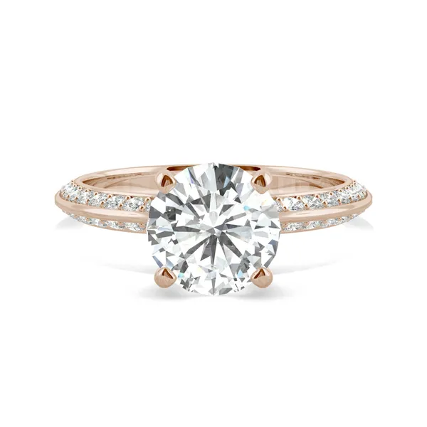 2.28 CTW DEW Round Forever One Moissanite Knife Edge Accented Engagement Ring in 14K Rose Gold