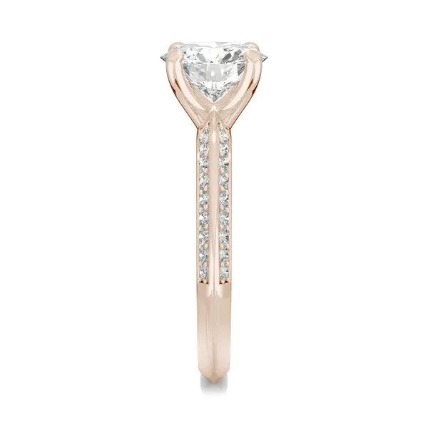 2.28 CTW DEW Round Forever One Moissanite Knife Edge Accented Engagement Ring in 14K Rose Gold