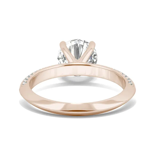2.28 CTW DEW Round Forever One Moissanite Knife Edge Accented Engagement Ring in 14K Rose Gold