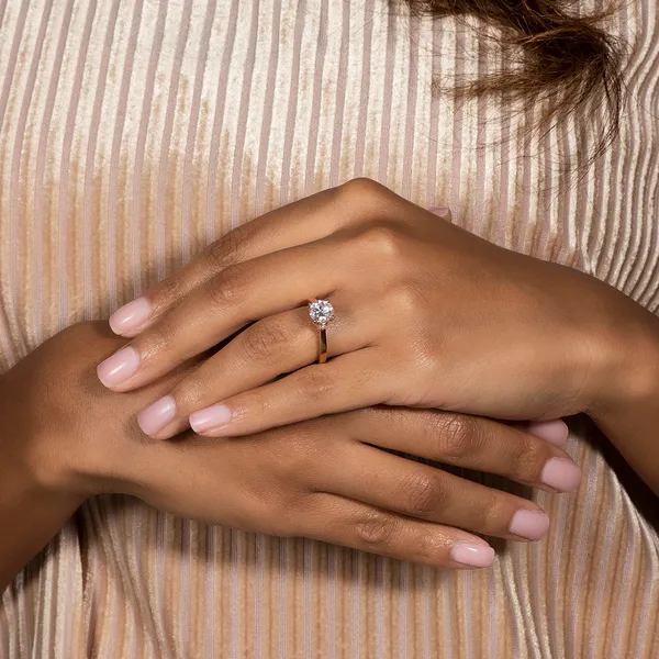 1.69 CTW DEW Round Forever One Moissanite Hidden Solitaire with Side Accents Ring in 14K Rose Gold