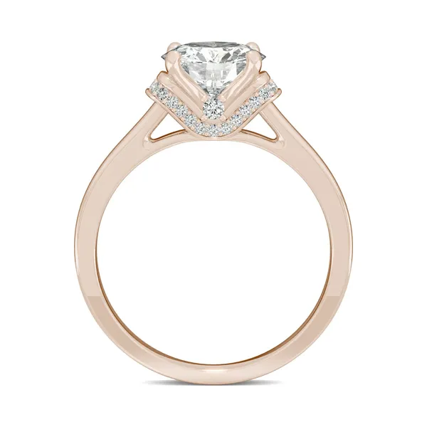 1.69 CTW DEW Round Forever One Moissanite Hidden Solitaire with Side Accents Ring in 14K Rose Gold