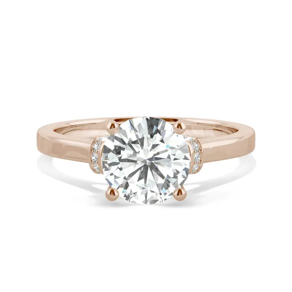 1.69 CTW DEW Round Forever One Moissanite Hidden Solitaire with Side Accents Ring in 14K Rose Gold