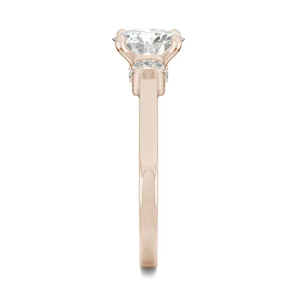 1.69 CTW DEW Round Forever One Moissanite Hidden Solitaire with Side Accents Ring in 14K Rose Gold