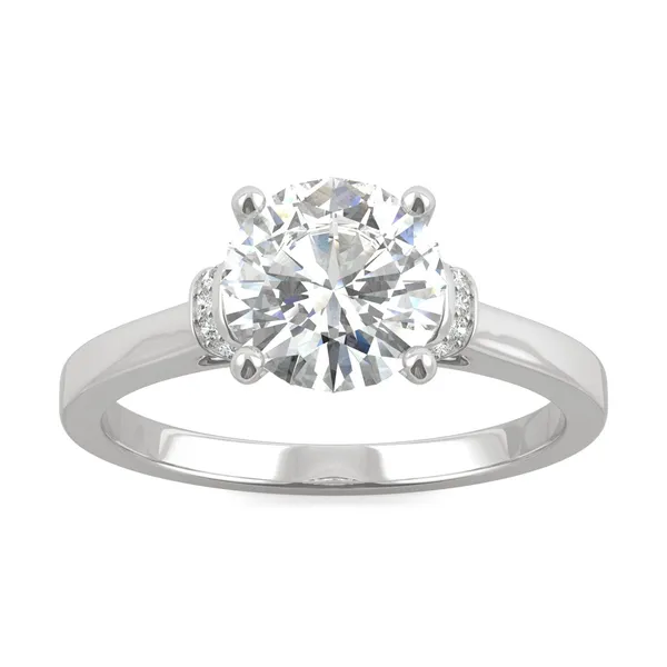 1.69 CTW DEW Round Forever One Moissanite Hidden Solitaire with Side Accents Ring in 14K White Gold