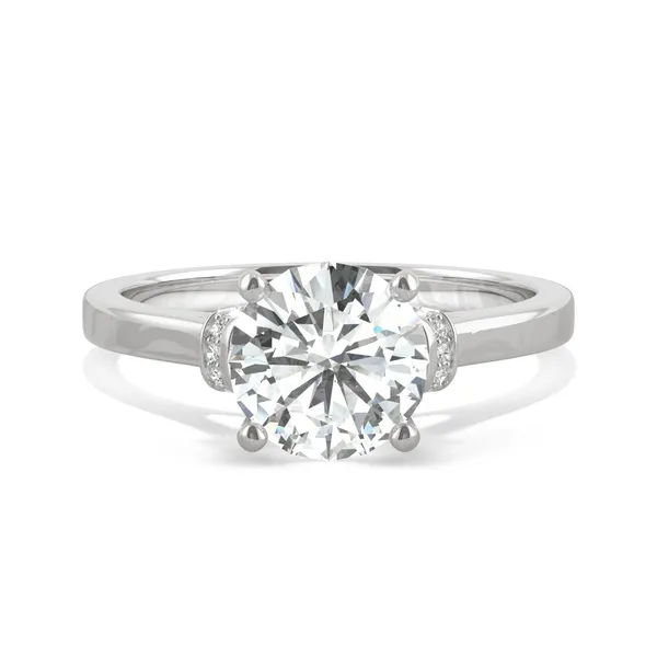 1.69 CTW DEW Round Forever One Moissanite Hidden Solitaire with Side Accents Ring in 14K White Gold