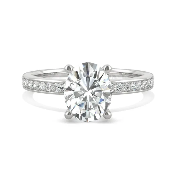 2.28 CTW DEW Oval Forever One Moissanite Channel Bead Set Engagement Ring in 14K White Gold