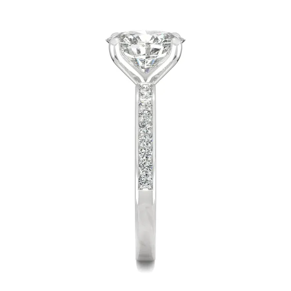 2.28 CTW DEW Oval Forever One Moissanite Channel Bead Set Engagement Ring in 14K White Gold