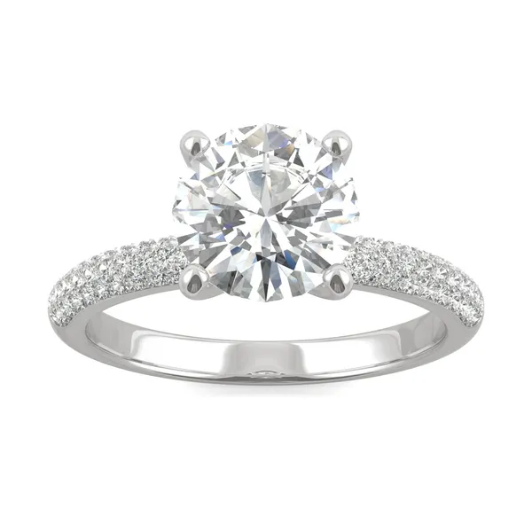 2.27 CTW DEW Round Forever One Moissanite Pave Engagement Ring in 14K White Gold