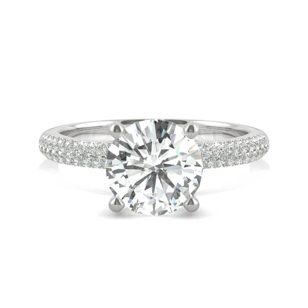 2.27 CTW DEW Round Forever One Moissanite Pave Engagement Ring in 14K White Gold