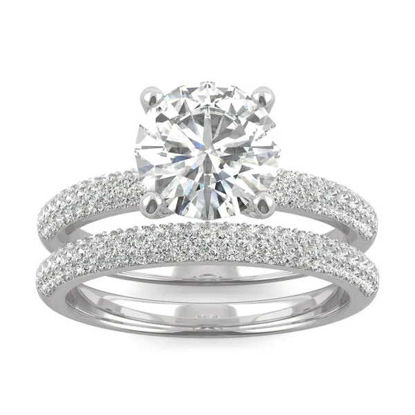 2.66 CTW DEW Round Forever One Moissanite Pave Bridal Set Ring in 14K White Gold