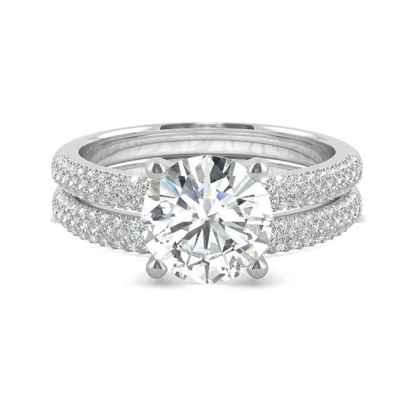 2.66 CTW DEW Round Forever One Moissanite Pave Bridal Set Ring in 14K White Gold