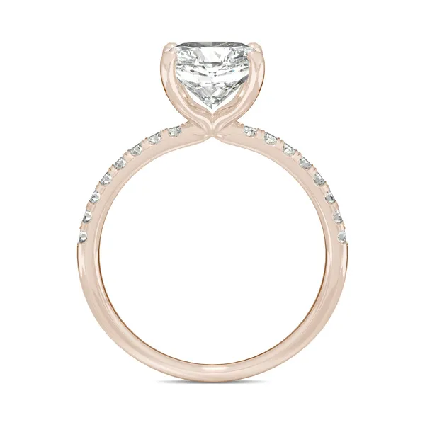 2.52 CTW DEW Cushion Forever One Moissanite Side Stone Engagement Ring in 14K Rose Gold