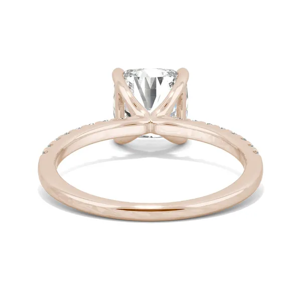 2.52 CTW DEW Cushion Forever One Moissanite Side Stone Engagement Ring in 14K Rose Gold