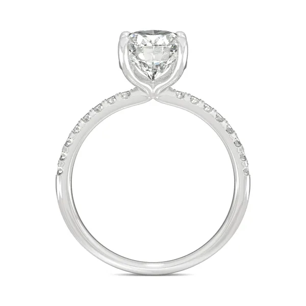 2.34 CTW DEW Oval Forever One Moissanite Side Stone Engagement Ring in 14K White Gold