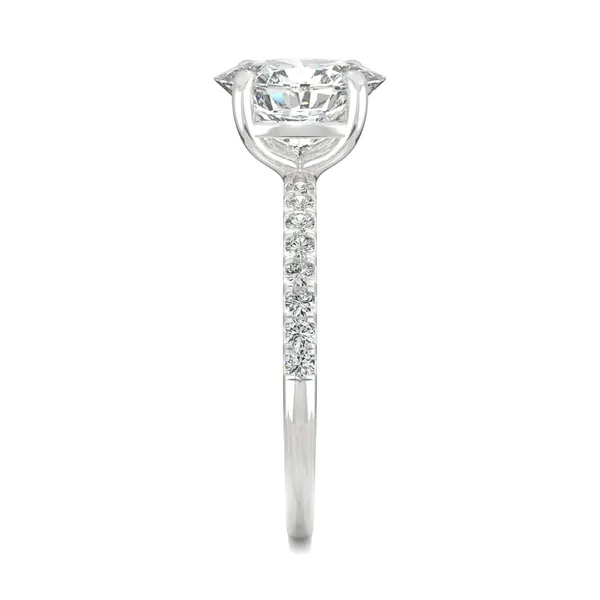 2.34 CTW DEW Oval Forever One Moissanite Side Stone Engagement Ring in 14K White Gold