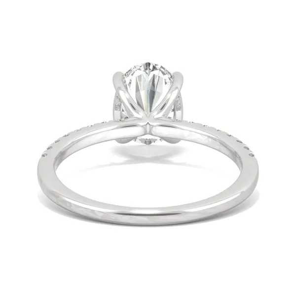 2.34 CTW DEW Oval Forever One Moissanite Side Stone Engagement Ring in 14K White Gold