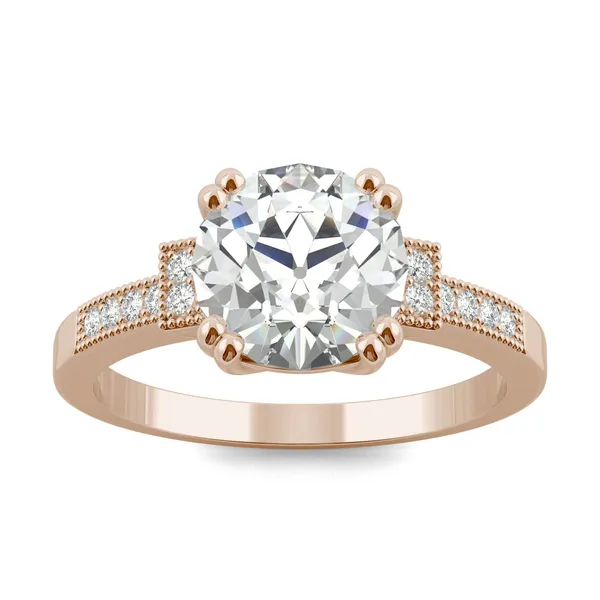 2.11 CTW DEW Round Forever One Moissanite Old European Cut Vintage Style Engagement Ring in 14K Rose Gold