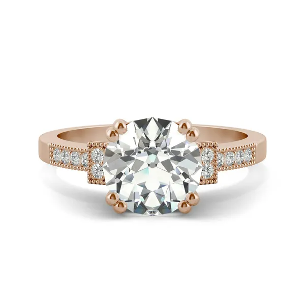 2.11 CTW DEW Round Forever One Moissanite Old European Cut Vintage Style Engagement Ring in 14K Rose Gold