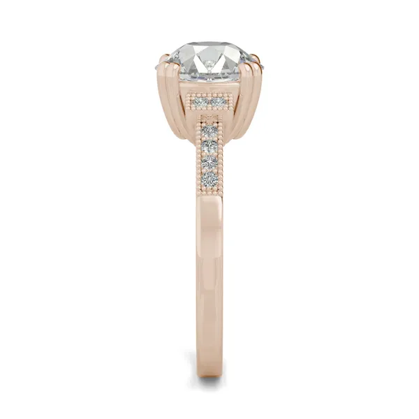2.11 CTW DEW Round Forever One Moissanite Old European Cut Vintage Style Engagement Ring in 14K Rose Gold