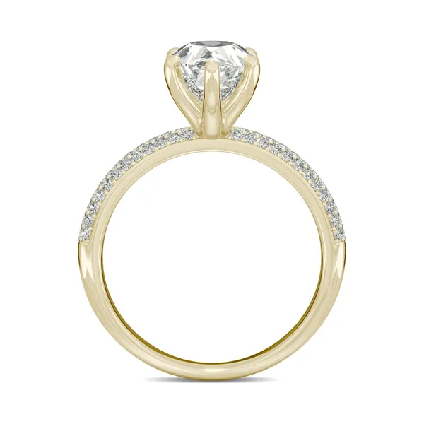 2.45 CTW DEW Pear Forever One Moissanite Micro Pave Ring in 14K Yellow Gold