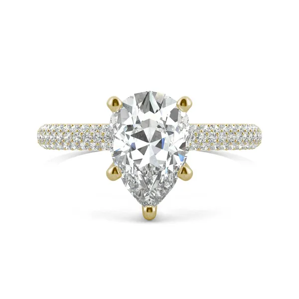 2.45 CTW DEW Pear Forever One Moissanite Micro Pave Ring in 14K Yellow Gold
