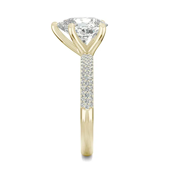 2.45 CTW DEW Pear Forever One Moissanite Micro Pave Ring in 14K Yellow Gold
