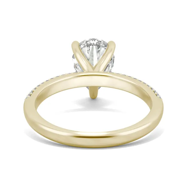 2.45 CTW DEW Pear Forever One Moissanite Micro Pave Ring in 14K Yellow Gold