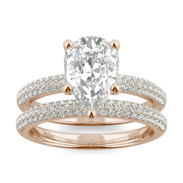 2.84 CTW DEW Pear Forever One Moissanite Micro Pave Ring in 14K Rose Gold