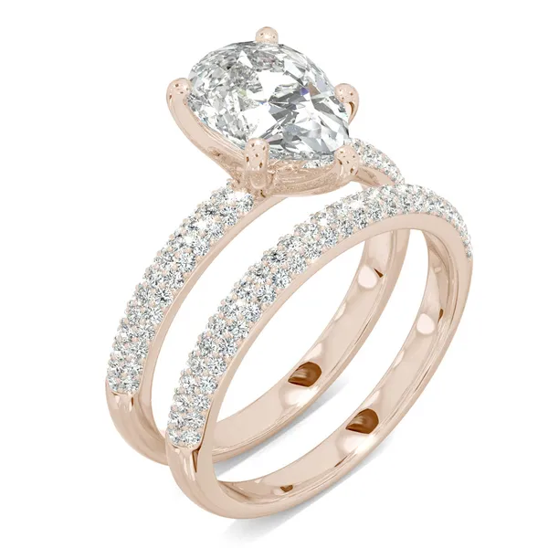 2.84 CTW DEW Pear Forever One Moissanite Micro Pave Ring in 14K Rose Gold