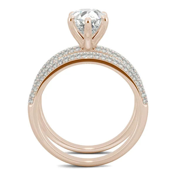2.84 CTW DEW Pear Forever One Moissanite Micro Pave Ring in 14K Rose Gold