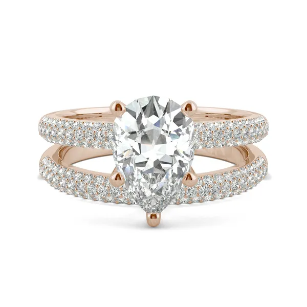 2.84 CTW DEW Pear Forever One Moissanite Micro Pave Ring in 14K Rose Gold