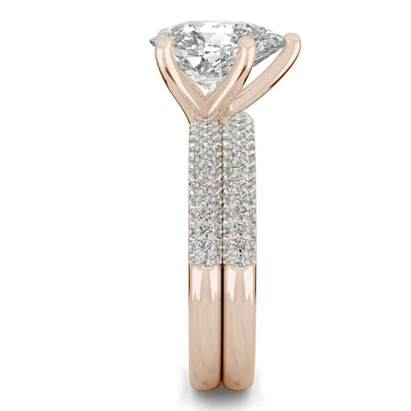 2.84 CTW DEW Pear Forever One Moissanite Micro Pave Ring in 14K Rose Gold
