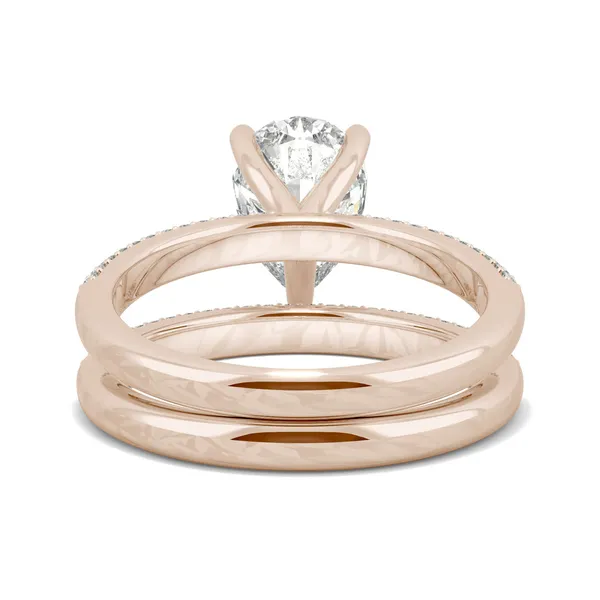 2.84 CTW DEW Pear Forever One Moissanite Micro Pave Ring in 14K Rose Gold