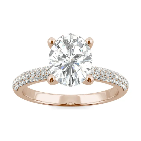 2.45 CTW DEW Oval Forever One Moissanite Micro Pave Ring in 14K Rose Gold