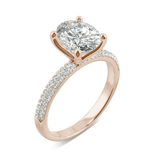 2.45 CTW DEW Oval Forever One Moissanite Micro Pave Ring in 14K Rose Gold