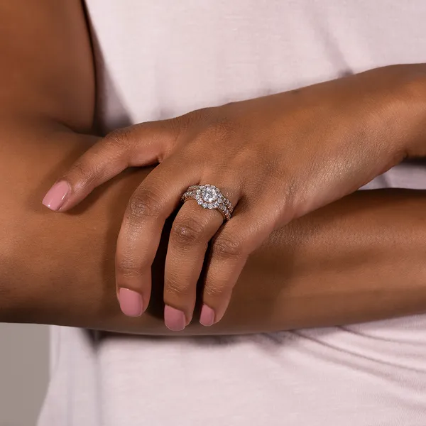 2.03 CTW DEW Round Forever One Moissanite Semi Bezel Halo Engagement Ring in 14K Rose Gold