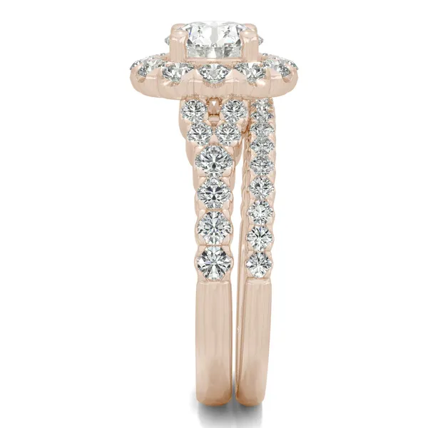 2.03 CTW DEW Round Forever One Moissanite Semi Bezel Halo Engagement Ring in 14K Rose Gold